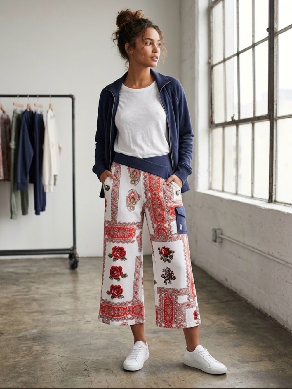 Free People Movement Over Lapped Printed Cropped Pants